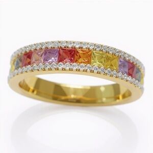 Yellow Gold and Multicolor Gemstone Ring Size 8